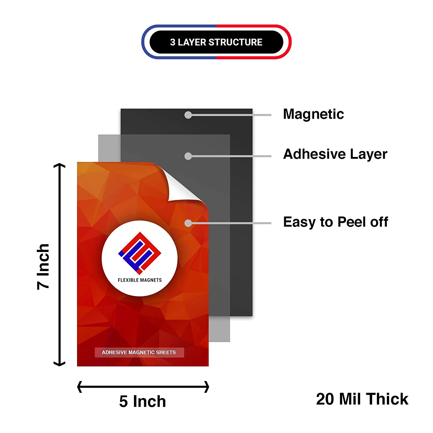 4.75" x 7" Adhesive Magnetic Sheets 20mil thickness 25-Pak 25 sheets 